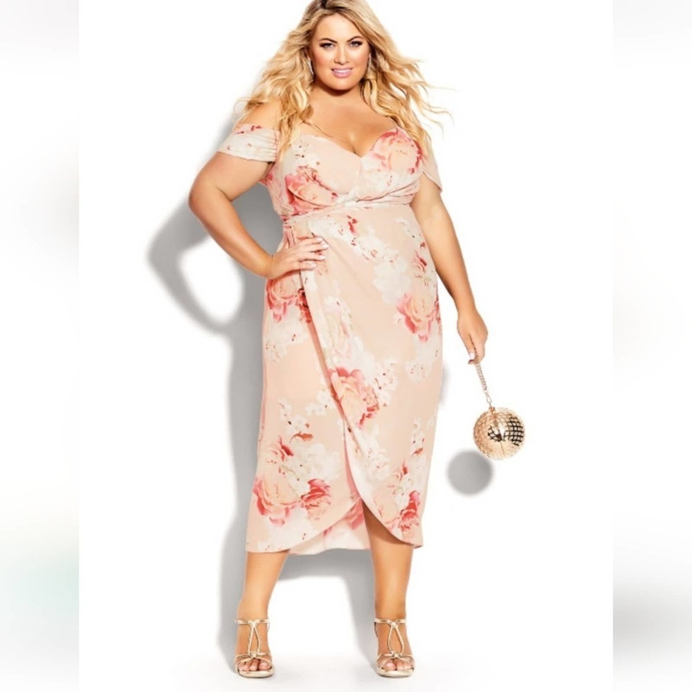 City Chic Powder Flora mauve Maxi Dres plus size M 18 XL 22 new!!